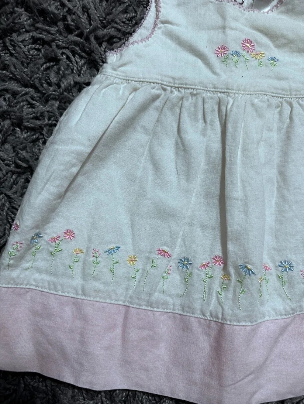 Vintage Carters Baby Girl Sleeveless Dress 100% Cotton White Pink Size 6M